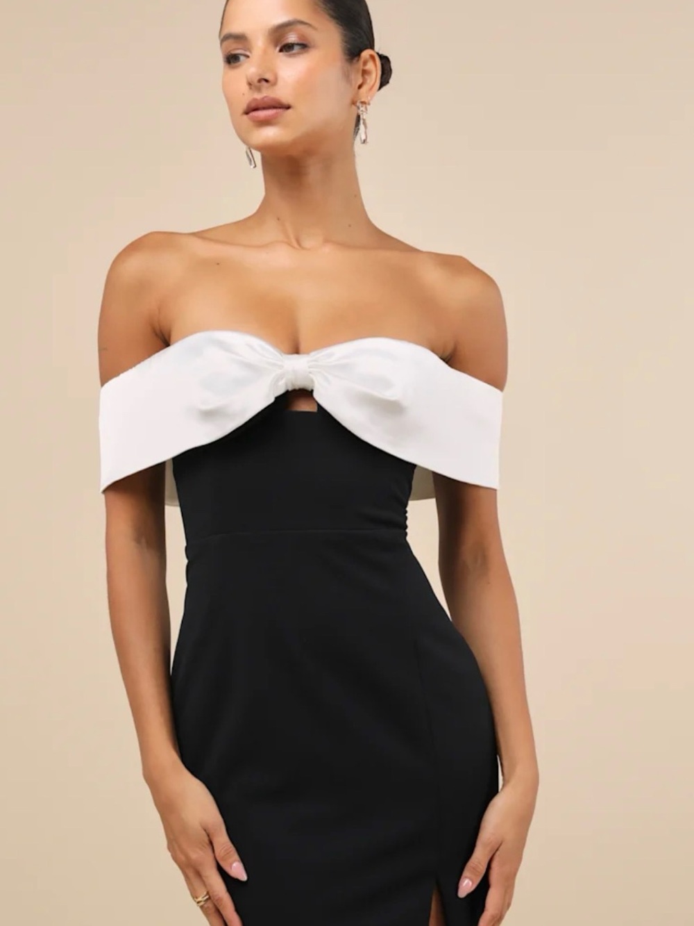 Altar'd State Black Dress with Ivory Bow & Rhinestone Accent